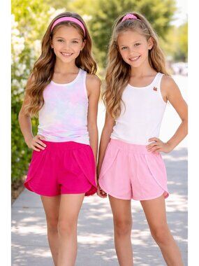 All In Motion size Small 6-7 Girls'  2 pair Mid Rise Run Shorts Dark & Light Pin